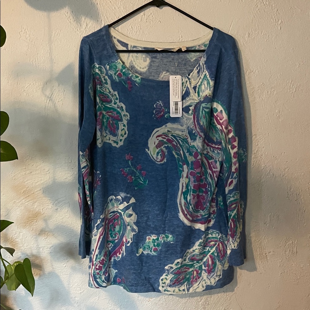 Soft Surroundings Blue and Pink Paisley Blouse
